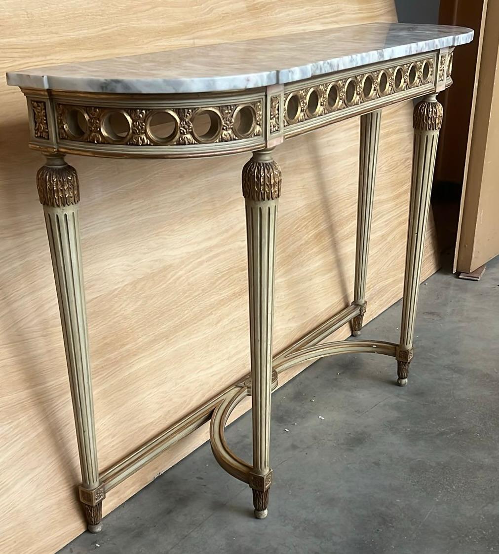 19th Century French Louis XVI Painted Marble Top Demilune Console In Good Condition For Sale In Miami, FL