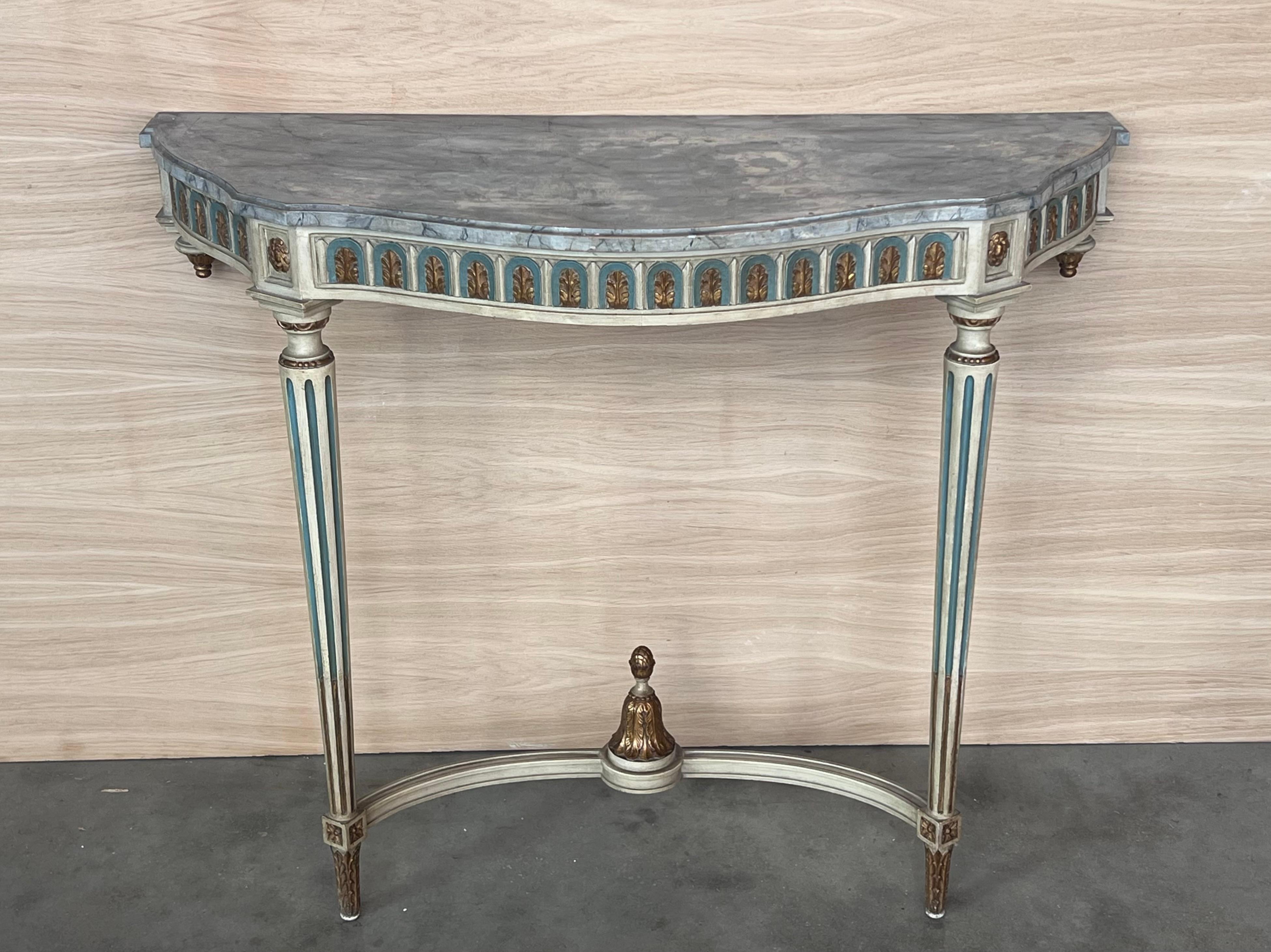 Consola demiluna francesa Luis XVI del siglo XIX con tapa de mármol pintada Madera en venta