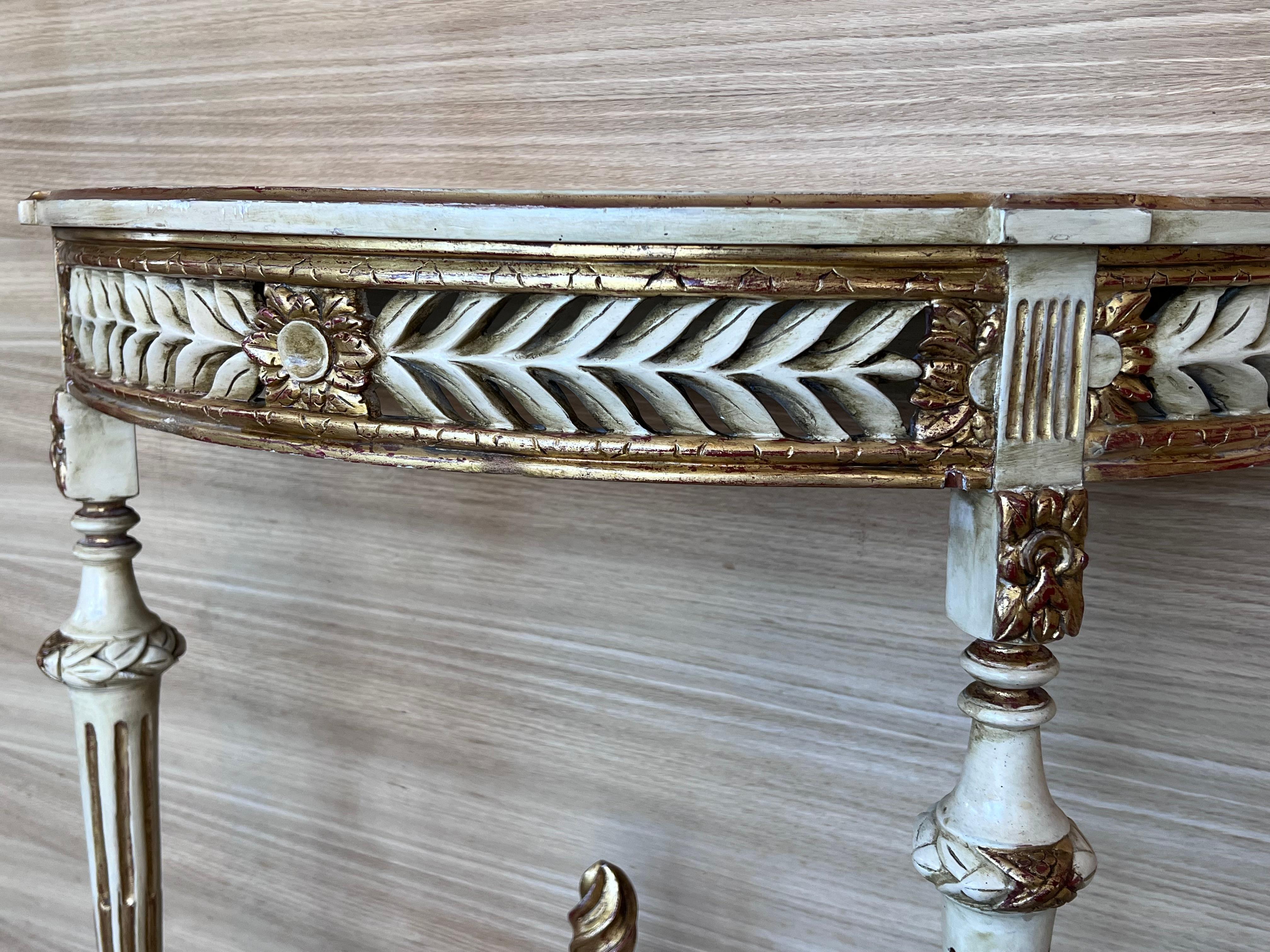 Consola demiluna francesa Luis XVI del siglo XIX con tapa de mármol pintada en venta 1