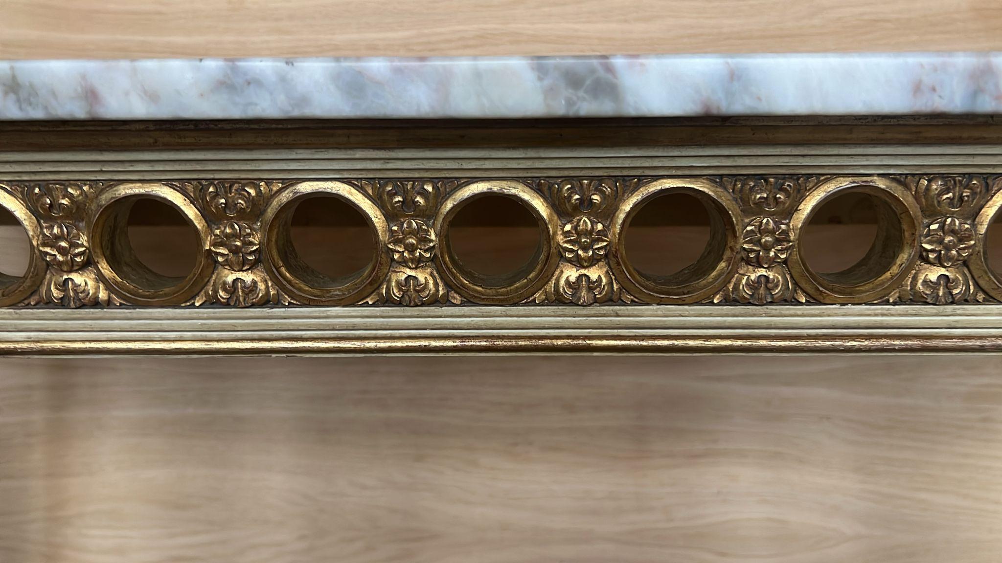 19th Century French Louis XVI Painted Marble Top Demilune Console For Sale 1
