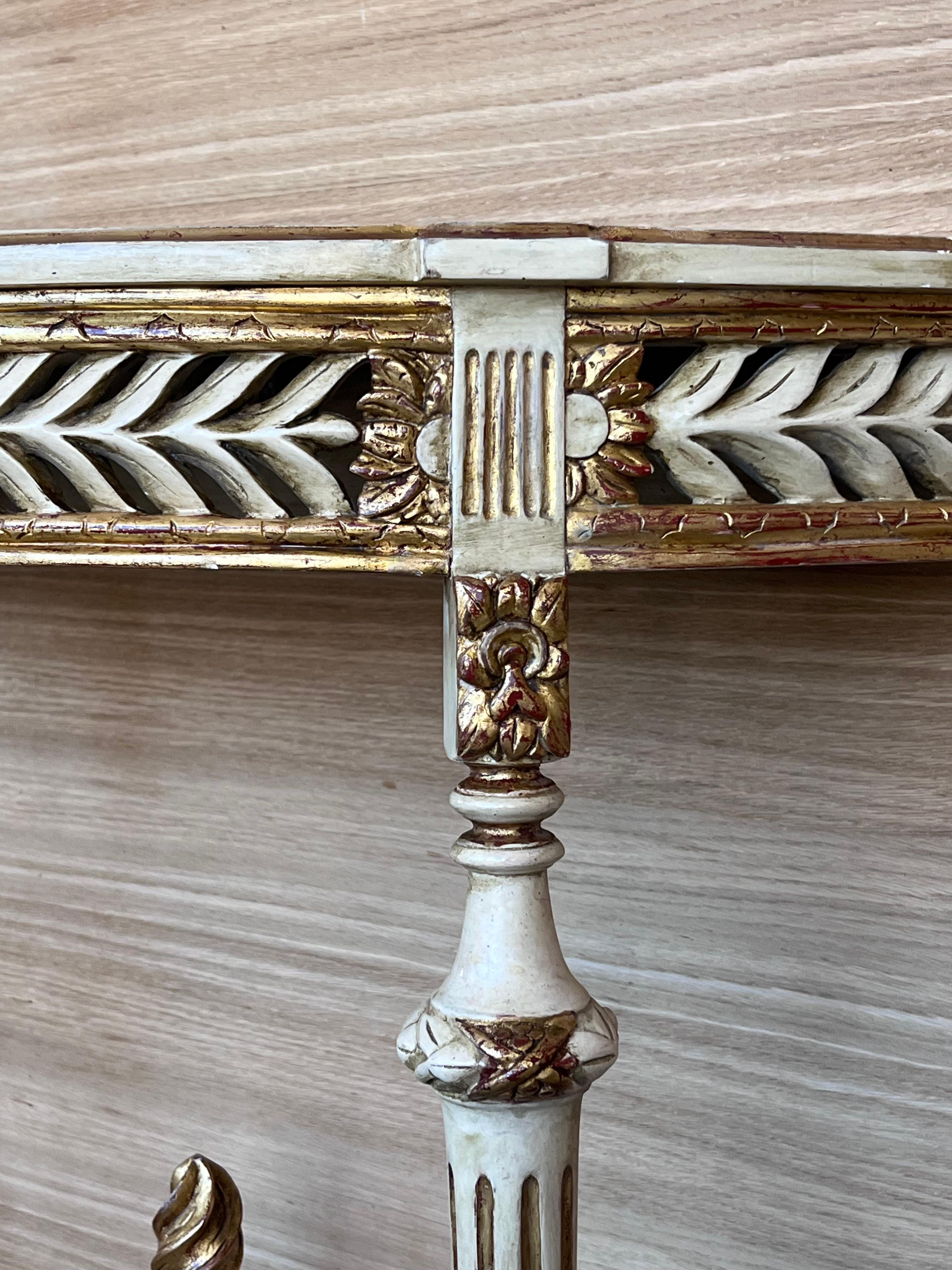 Consola demiluna francesa Luis XVI del siglo XIX con tapa de mármol pintada en venta 2