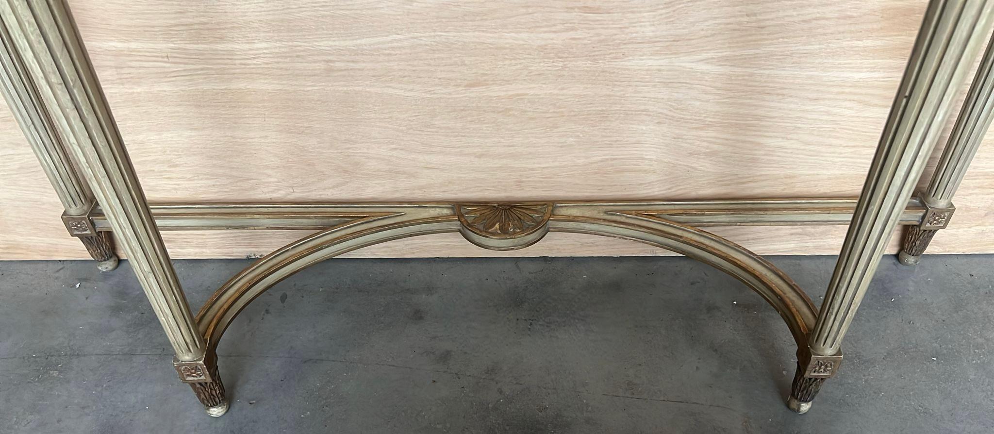 19th Century French Louis XVI Painted Marble Top Demilune Console For Sale 2