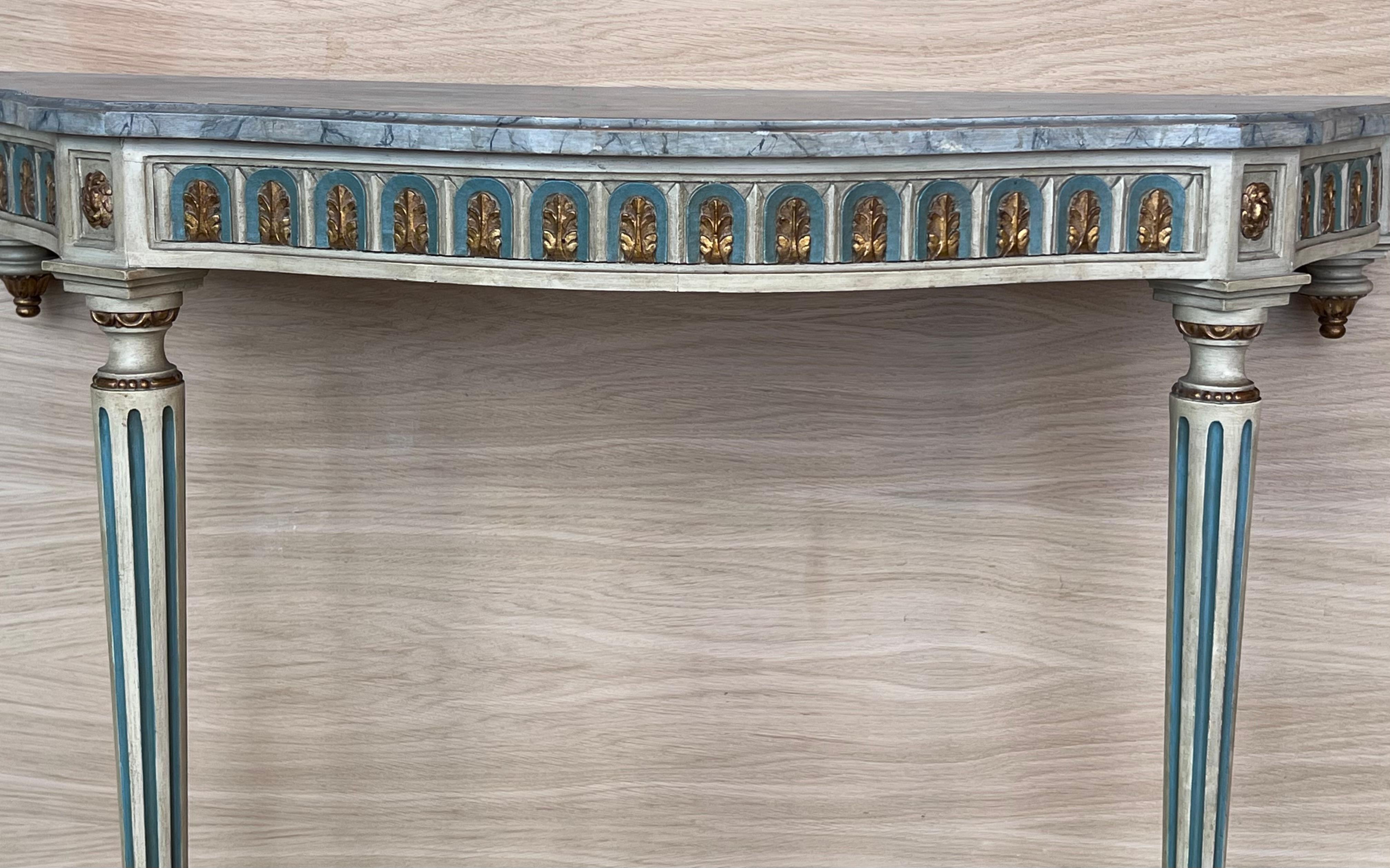 Consola demiluna francesa Luis XVI del siglo XIX con tapa de mármol pintada en venta 3