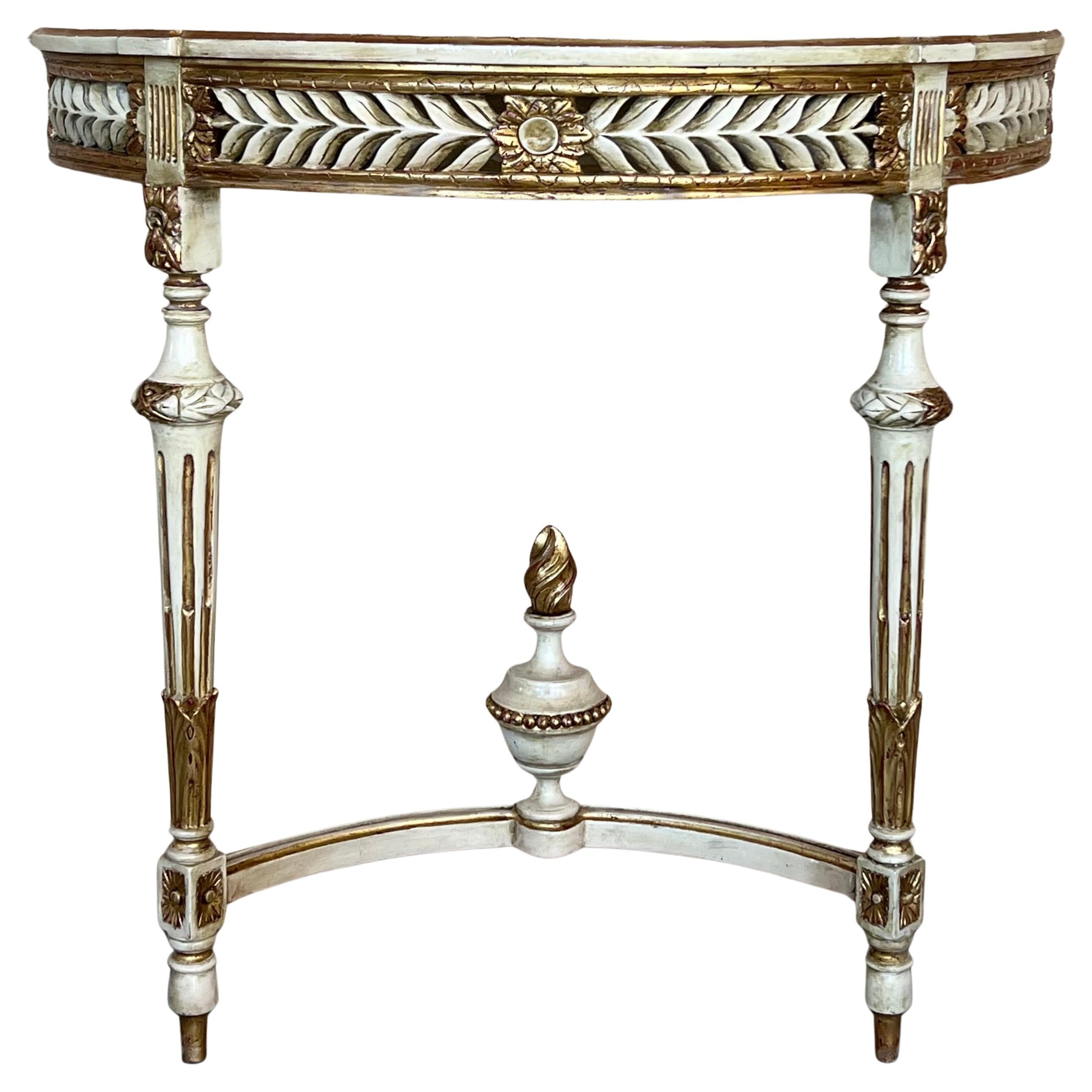 19th Century French Louis XVI Painted Marble Top Demilune Console
