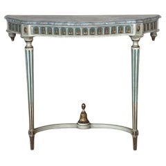 19th Century French Louis XVI Painted Marble Top Demilune Console