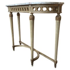 19th Century French Louis XVI Painted Marble Top Demilune Console