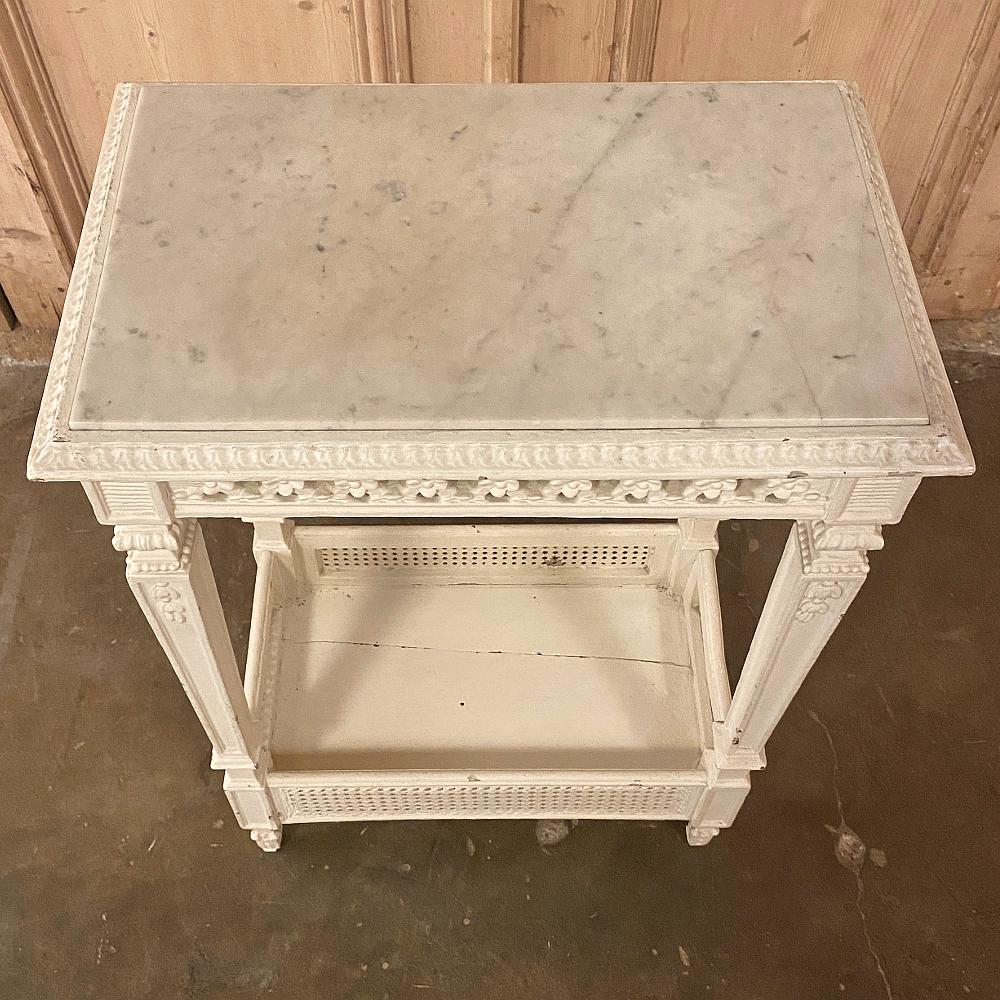 Cane 19th Century French Louis XVI Painted Marble-Top End Table