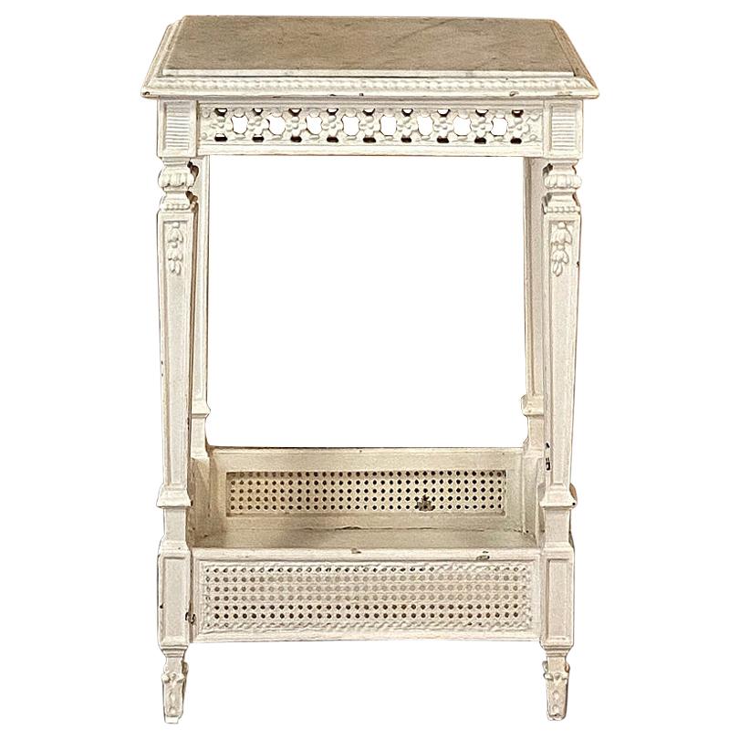 19th Century French Louis XVI Painted Marble-Top End Table