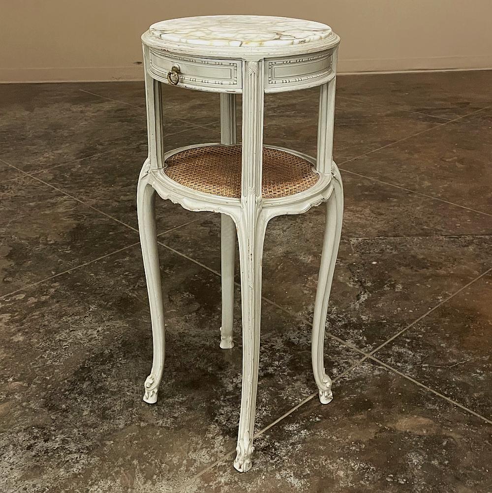 19th Century French Louis XVI Painted Marble Top Nightstand For Sale 4