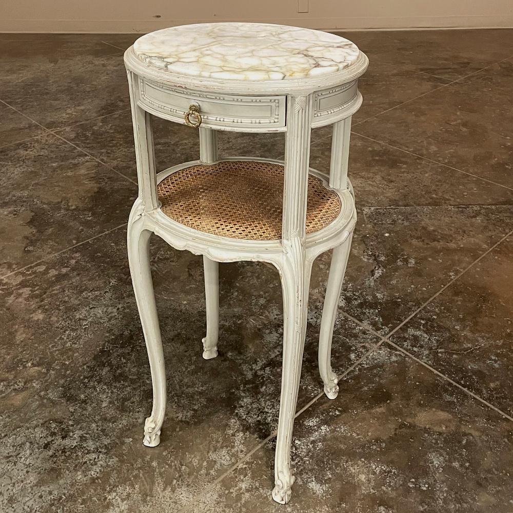19th Century French Louis XVI Painted Marble Top Nightstand For Sale 6