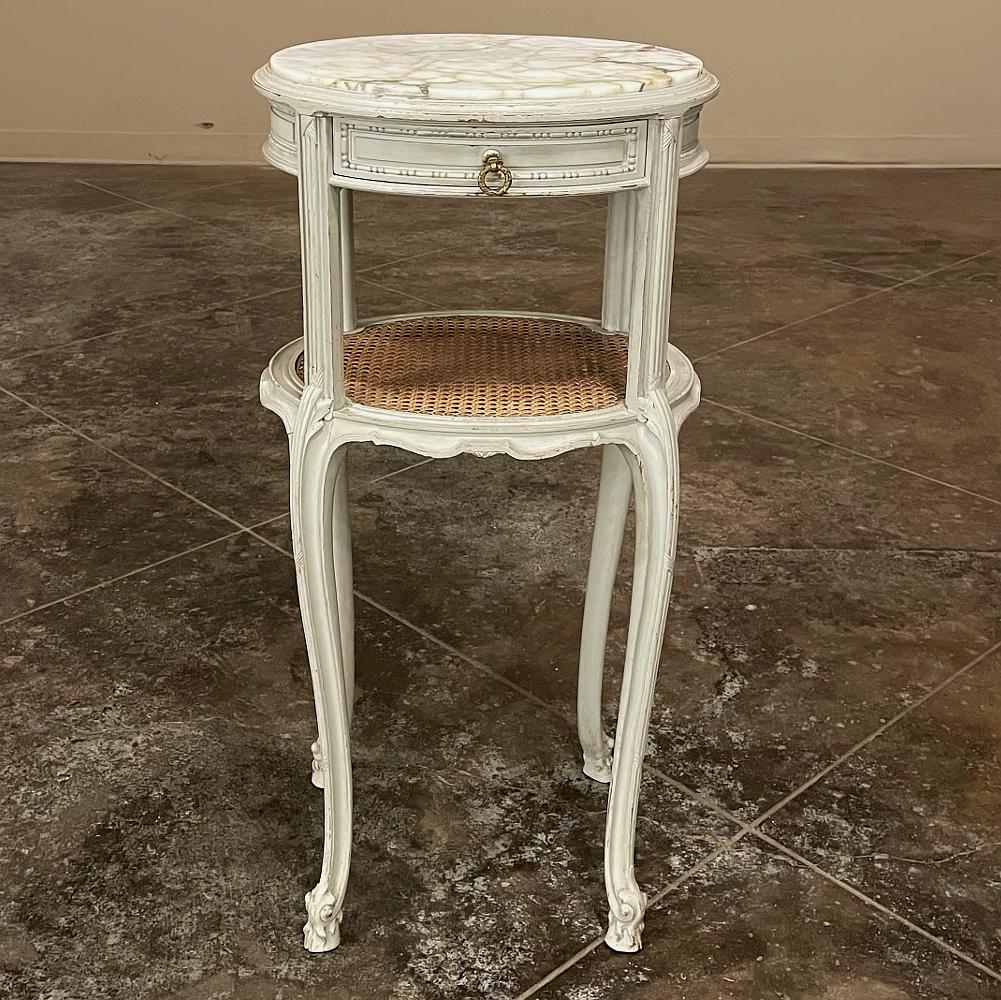 Hand-Crafted 19th Century French Louis XVI Painted Marble Top Nightstand For Sale