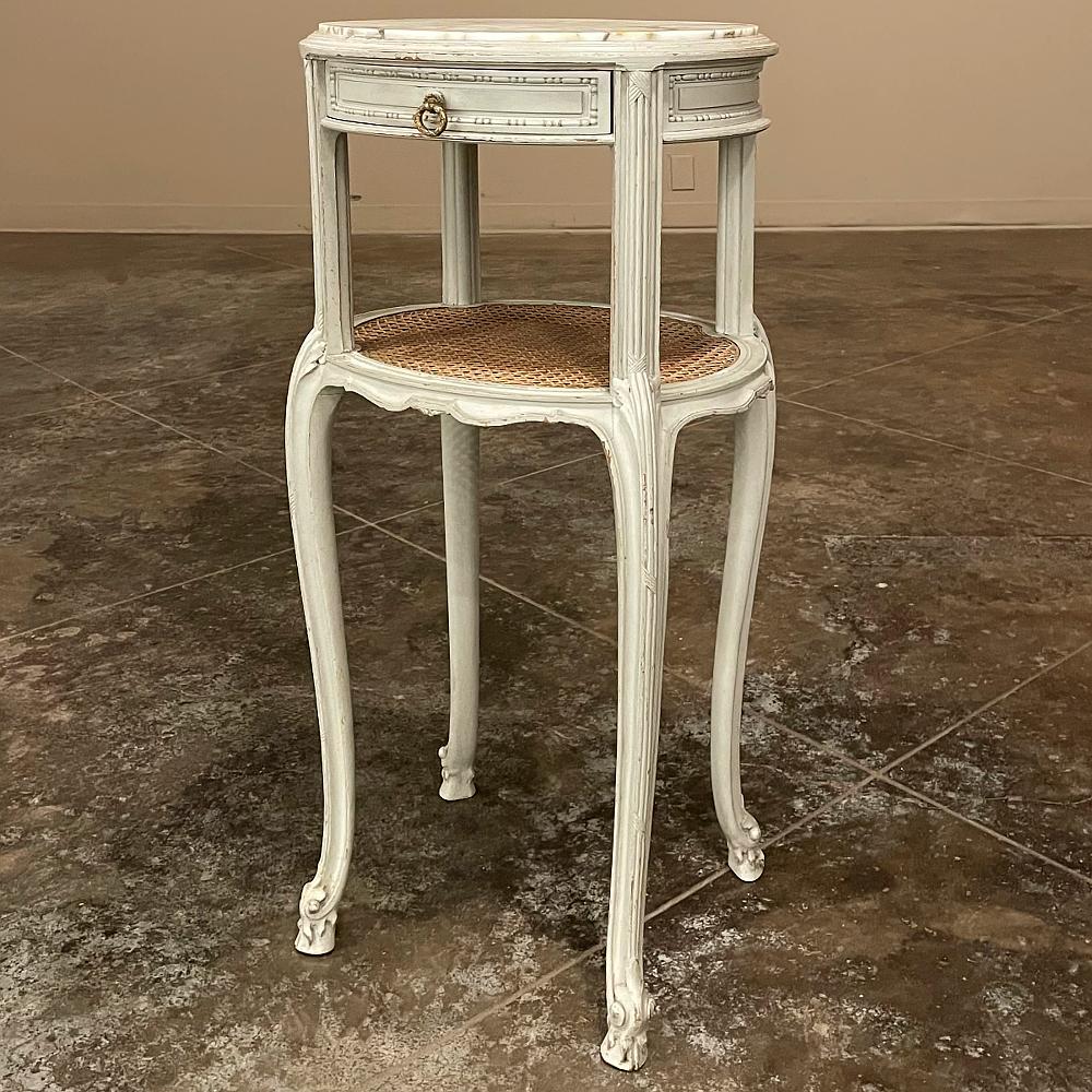 19th Century French Louis XVI Painted Marble Top Nightstand In Good Condition For Sale In Dallas, TX