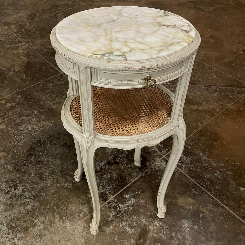 Late 19th Century 19th Century French Louis XVI Painted Marble Top Nightstand For Sale