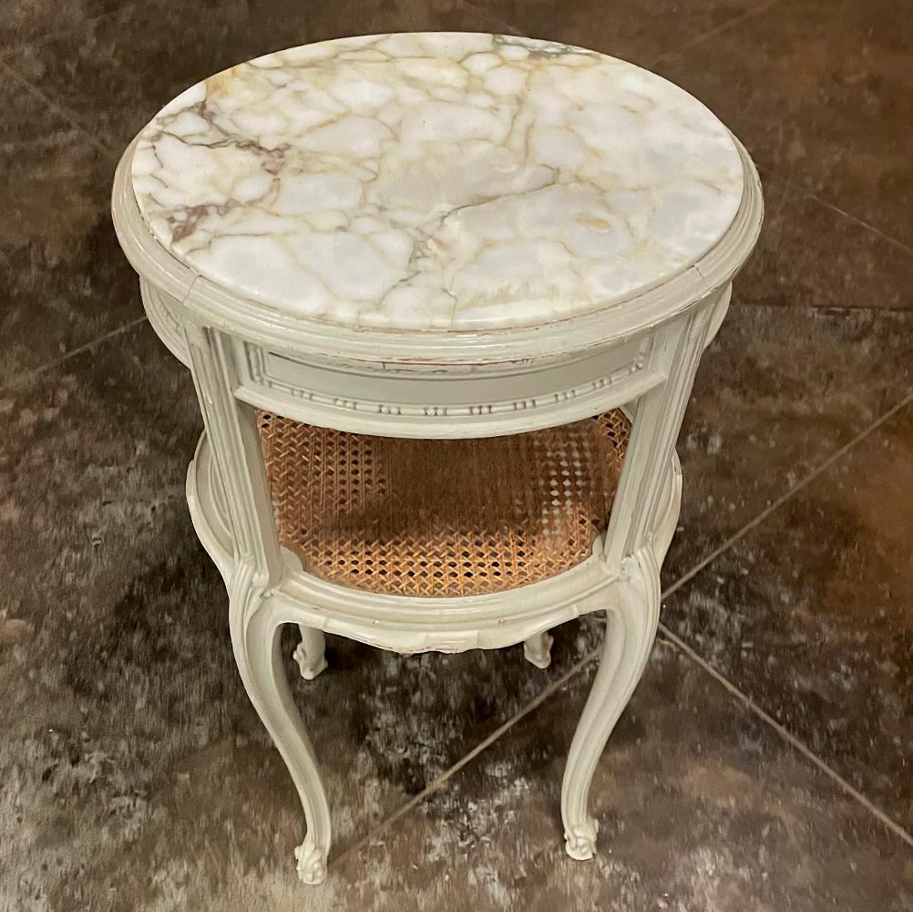Bronze 19th Century French Louis XVI Painted Marble Top Nightstand For Sale