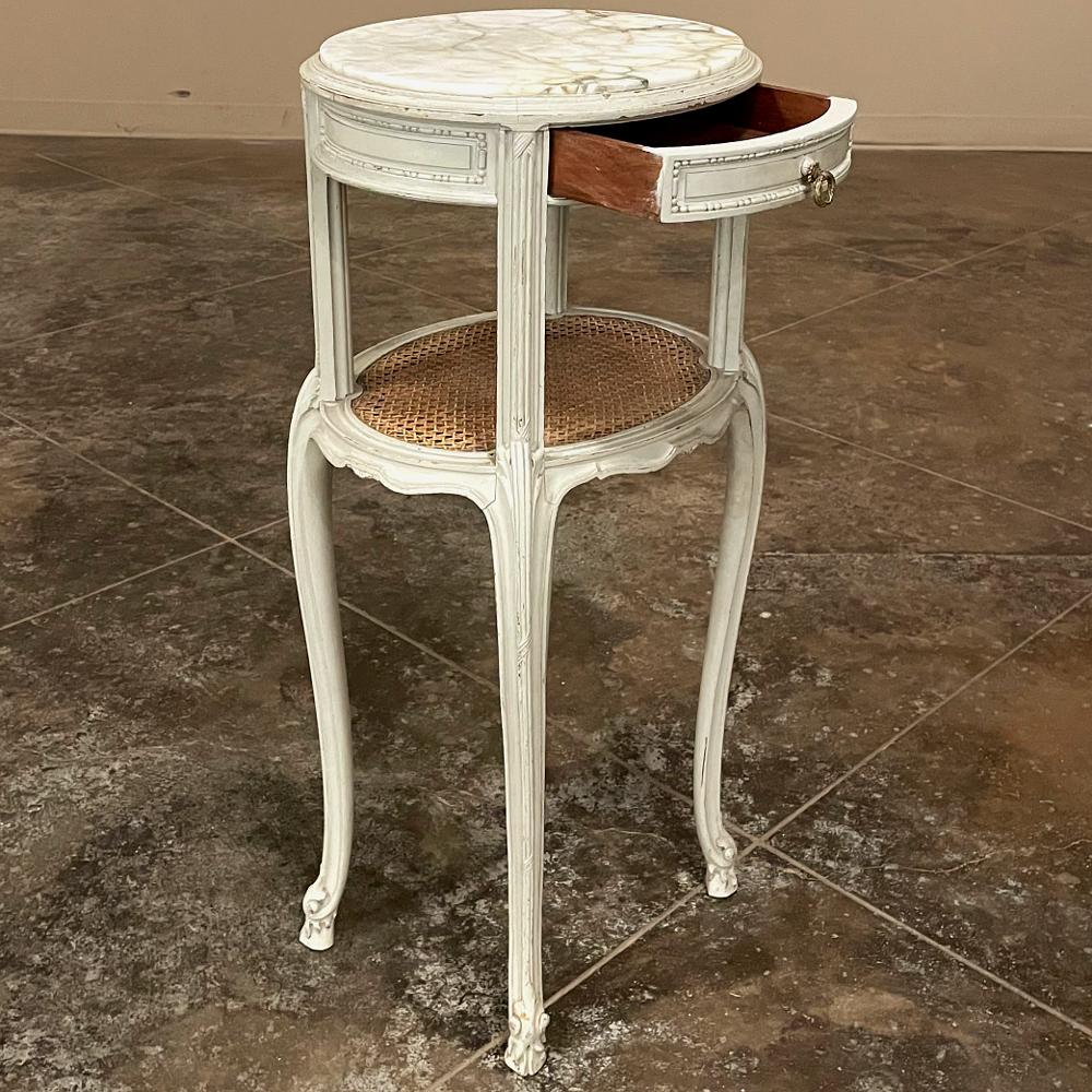 19th Century French Louis XVI Painted Marble Top Nightstand For Sale 1