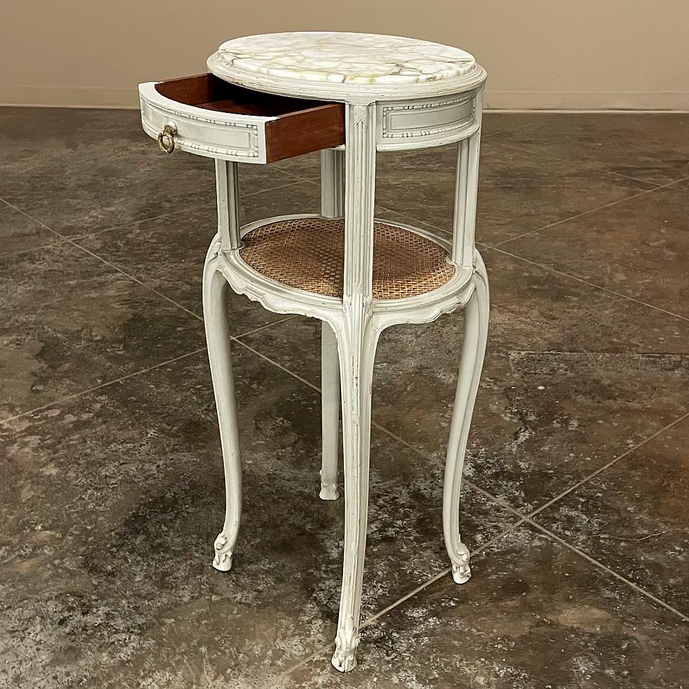 19th Century French Louis XVI Painted Marble Top Nightstand For Sale 2