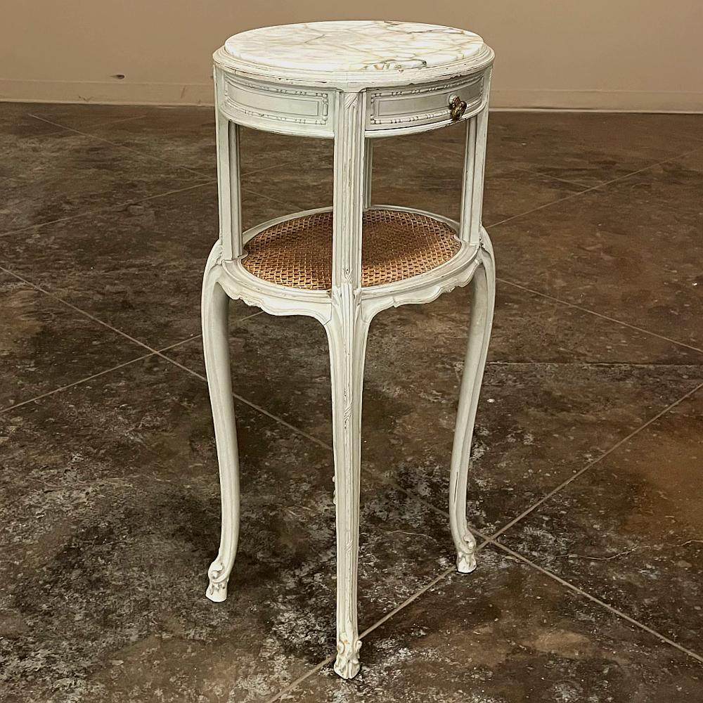 19th Century French Louis XVI Painted Marble Top Nightstand For Sale 3