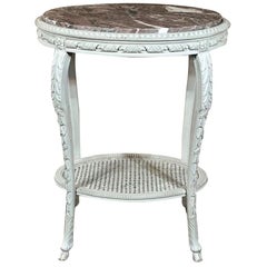 19th Century French Louis XVI Painted Marble Top Oval End Table
