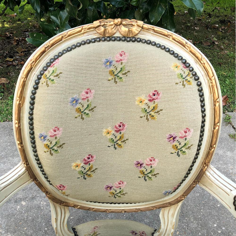 19th Century French Louis XVI Painted Needlepoint Armchair For Sale 2