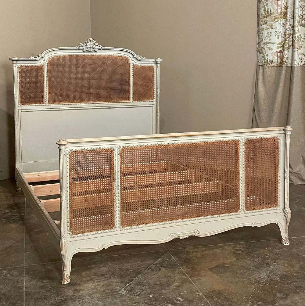 19th Century French Louis XVI Painted Queen Bed In Good Condition In Dallas, TX