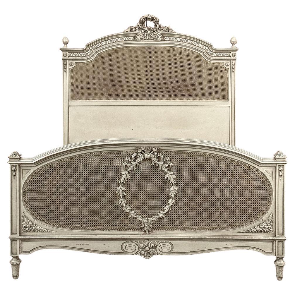 19th Century French Louis XVI Painted QUEEN Bed with Caning