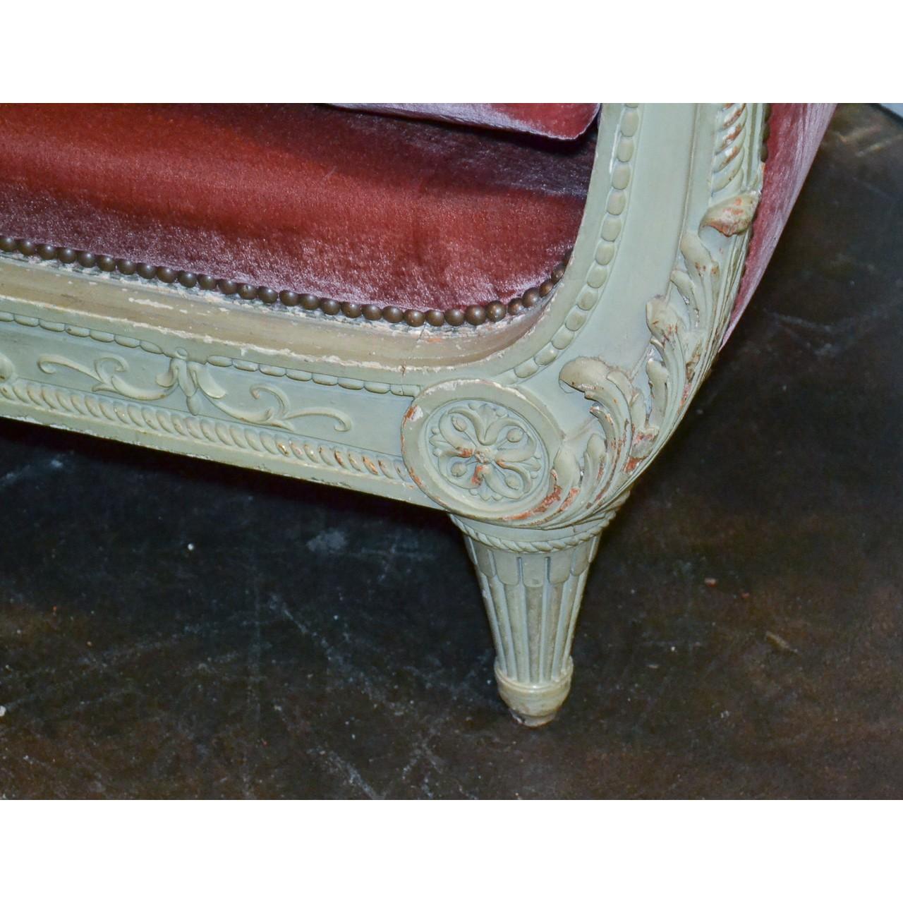 Carved 19th Century French Louis XVI Painted Sofa