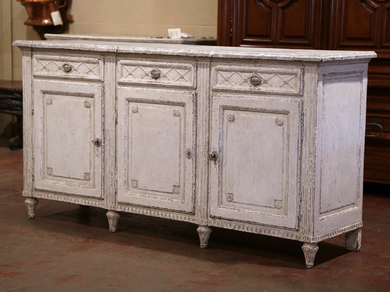 19th Century French Louis Xvi Painted Three Door Buffet With Faux