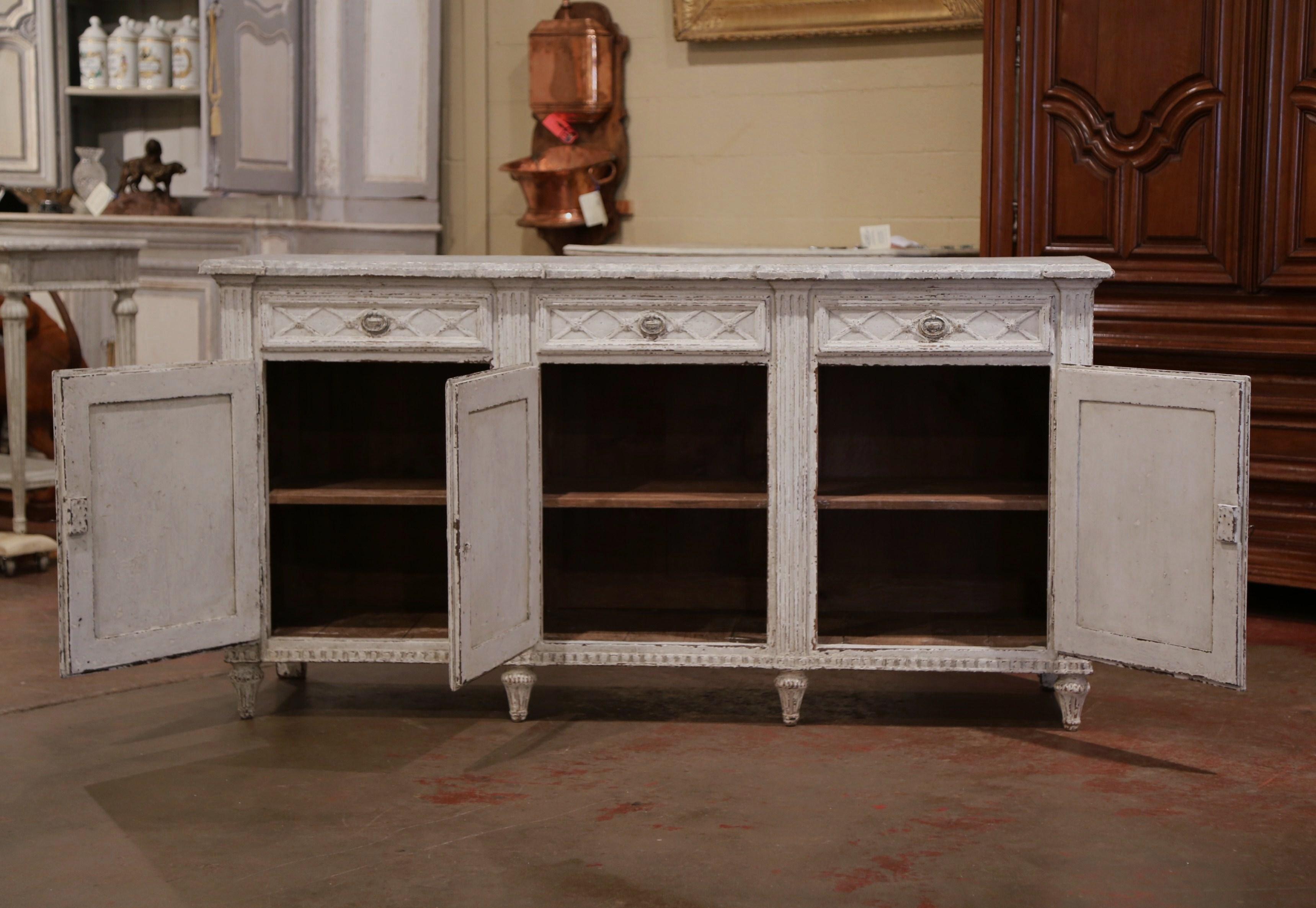 19th Century French Louis XVI Painted Three-Door Buffet with Faux Marble Top 1