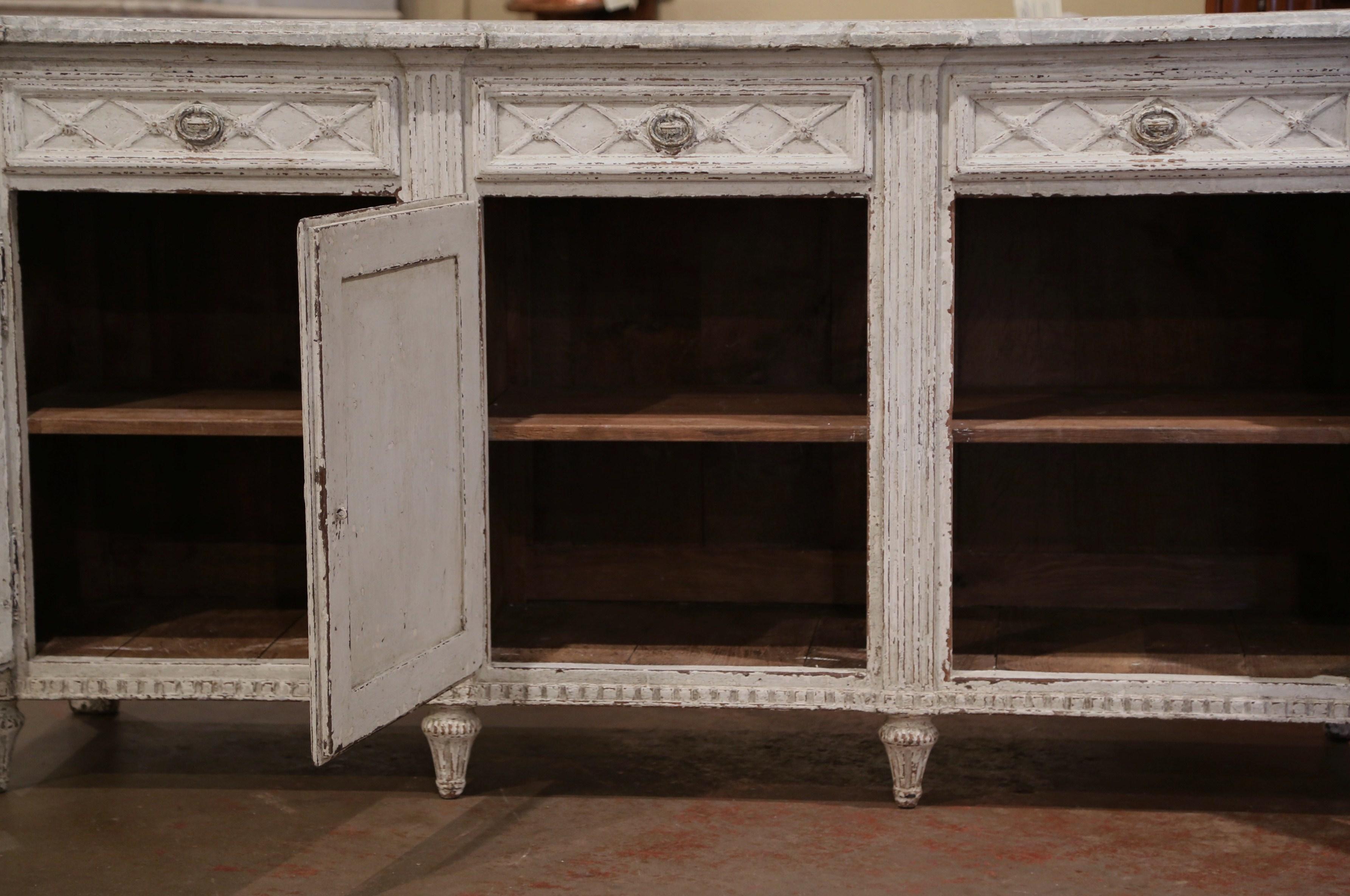19th Century French Louis XVI Painted Three-Door Buffet with Faux Marble Top 2