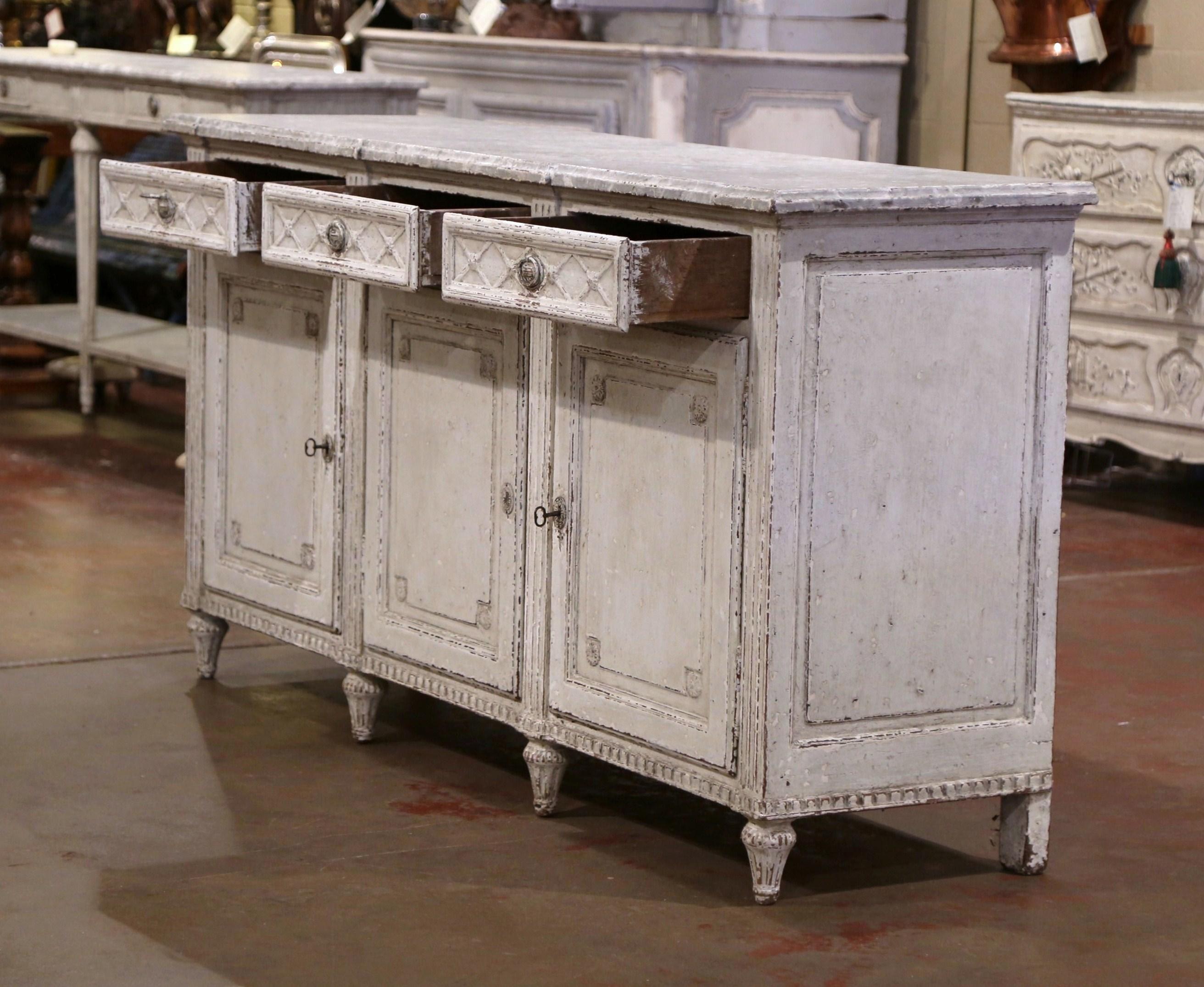 19th Century French Louis XVI Painted Three-Door Buffet with Faux Marble Top 4