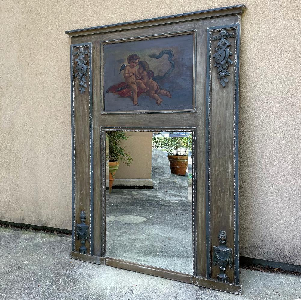 Beveled 19th Century French Louis XVI Painted Trumeau For Sale