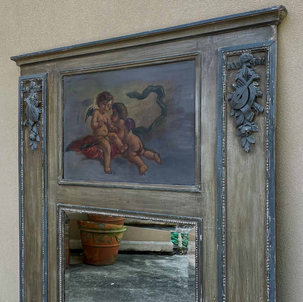 19th Century French Louis XVI Painted Trumeau For Sale 2