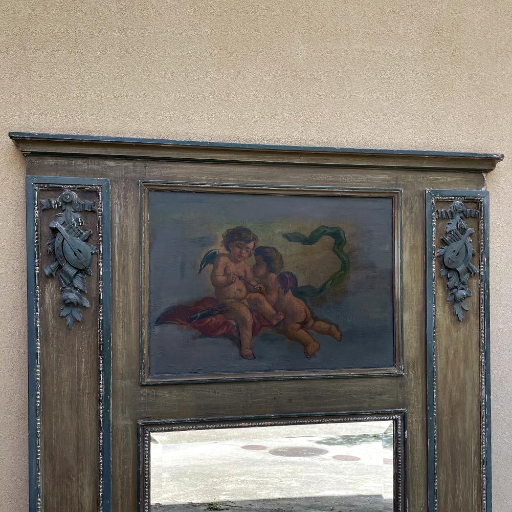 Specchio francese Luigi XVI del 19° secolo dipinto a trumeau In condizioni buone in vendita a Dallas, TX
