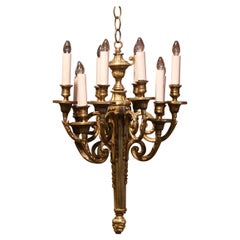 Antique 19th Century French Louis XVI Patinated Bronze Dore Ten-Light Chandelier