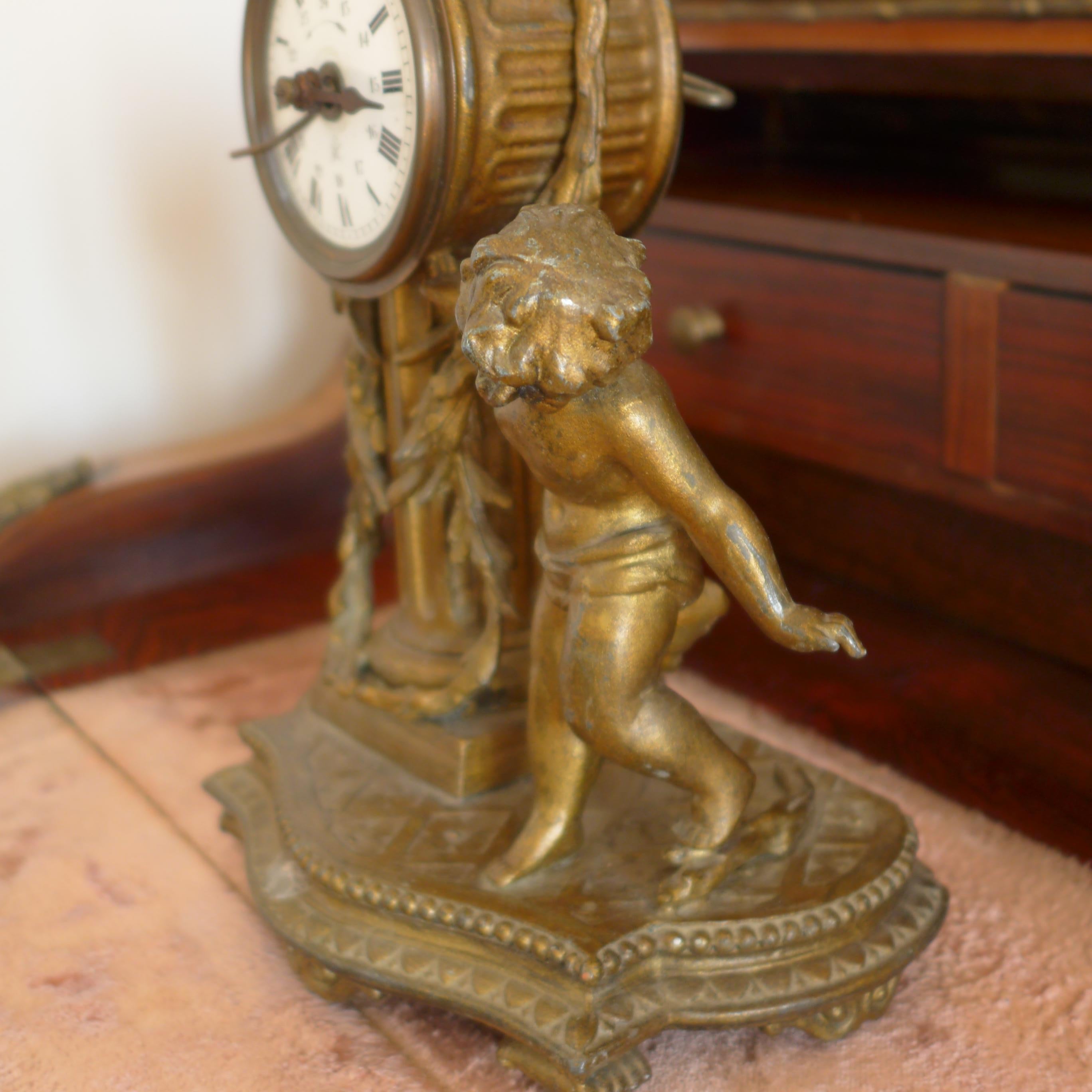 19th Century French Louis XVI Patinated Desk Clock with a Figure of a Boy For Sale 1