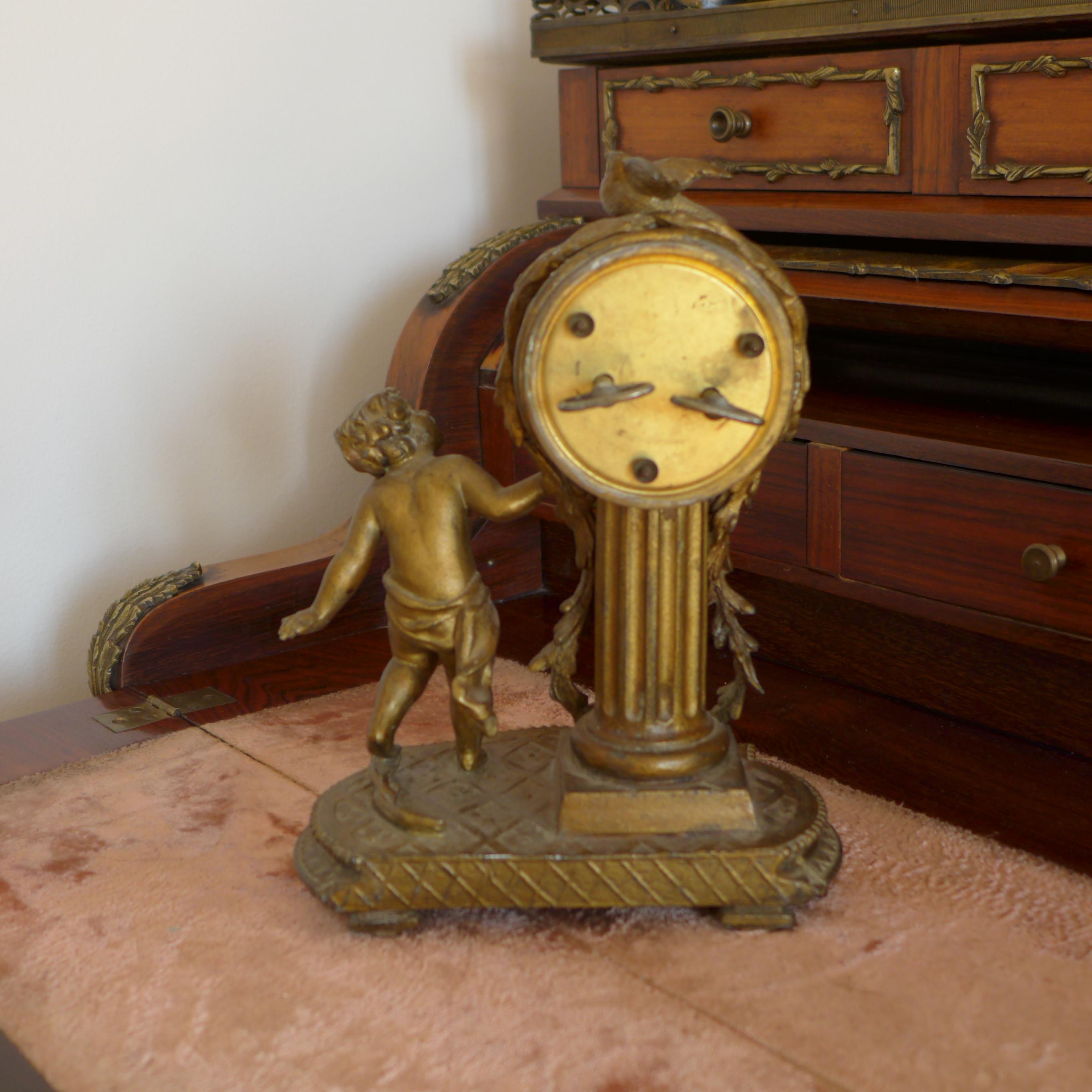 19th Century French Louis XVI Patinated Desk Clock with a Figure of a Boy For Sale 2