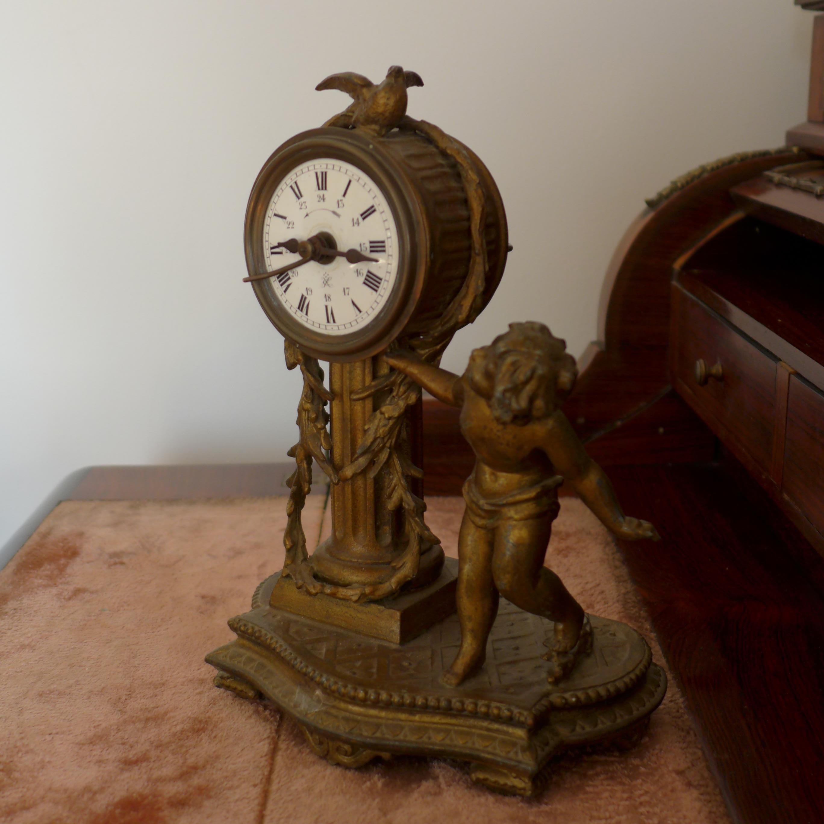 19th Century French Louis XVI Patinated Desk Clock with a Figure of a Boy For Sale 3