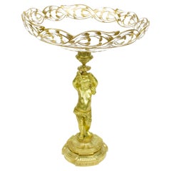 19th Century French Louis XVI Porcelain Gilt Bronze Putto Tazza Centerpiece