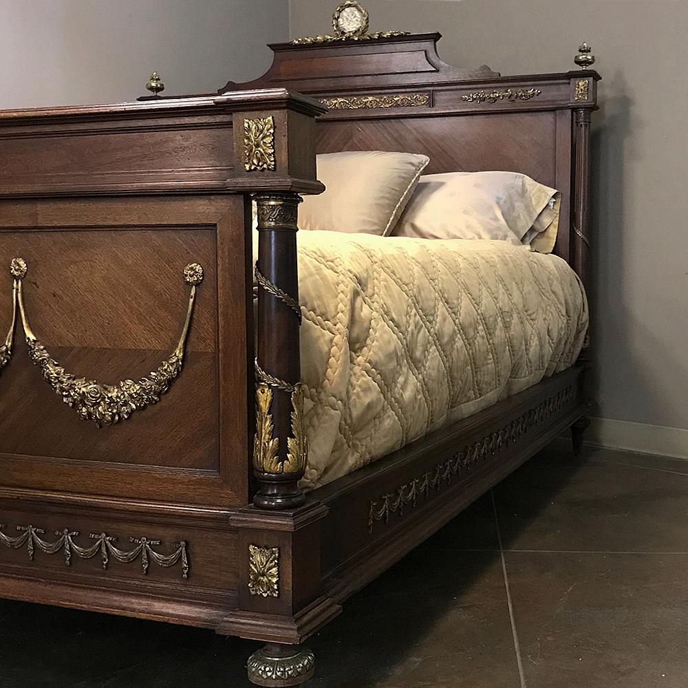 Bronze 19th Century French Louis XVI Queen Bed with Ormolu