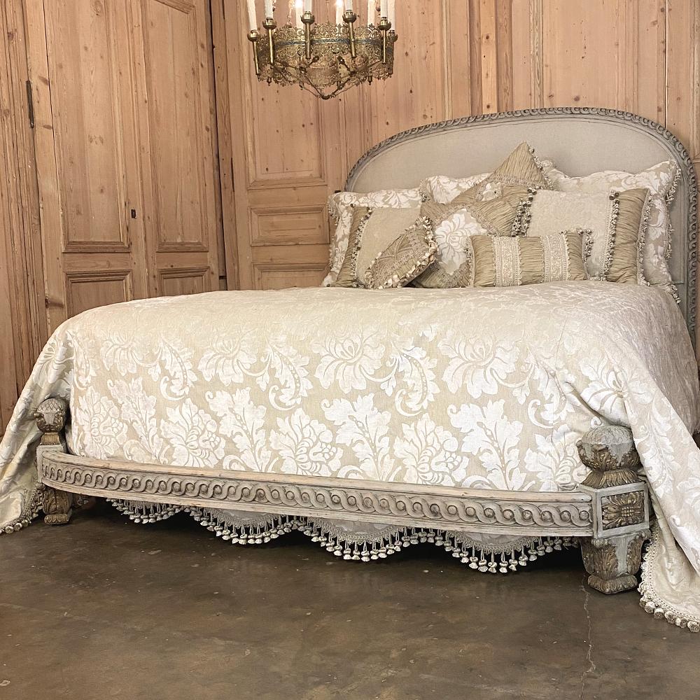 Hand-Carved 19th Century French Louis XVI Queen Painted Bed