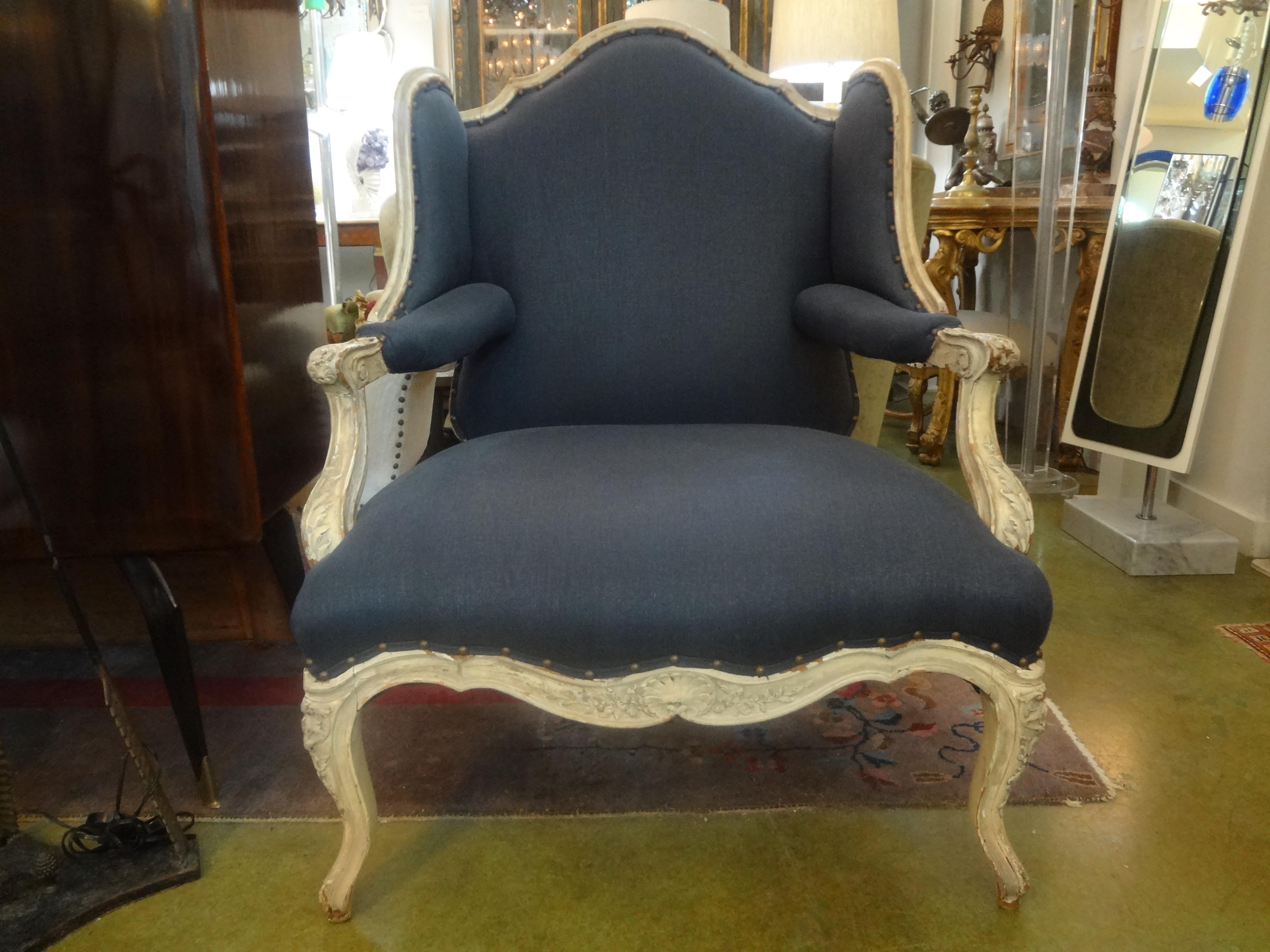 Carved 19th Century French Régence Style Fauteuil