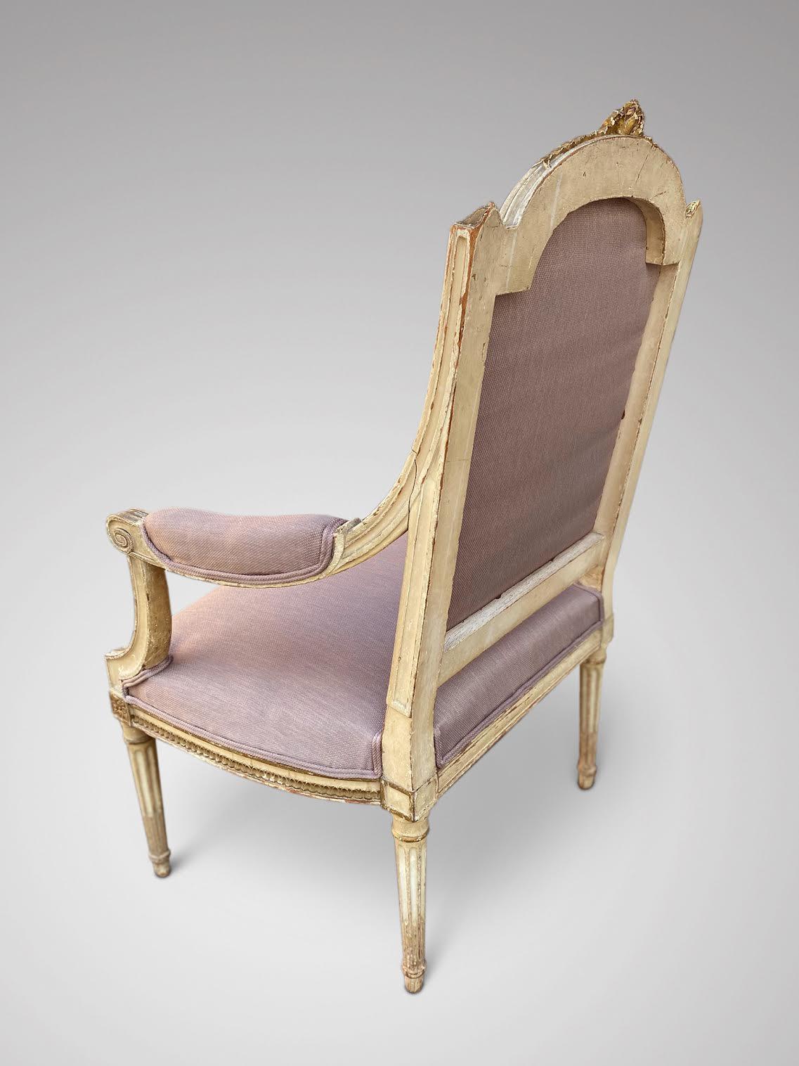 19th Century French Louis XVI Reupholstered Carved Pair of Armchairs For Sale 2