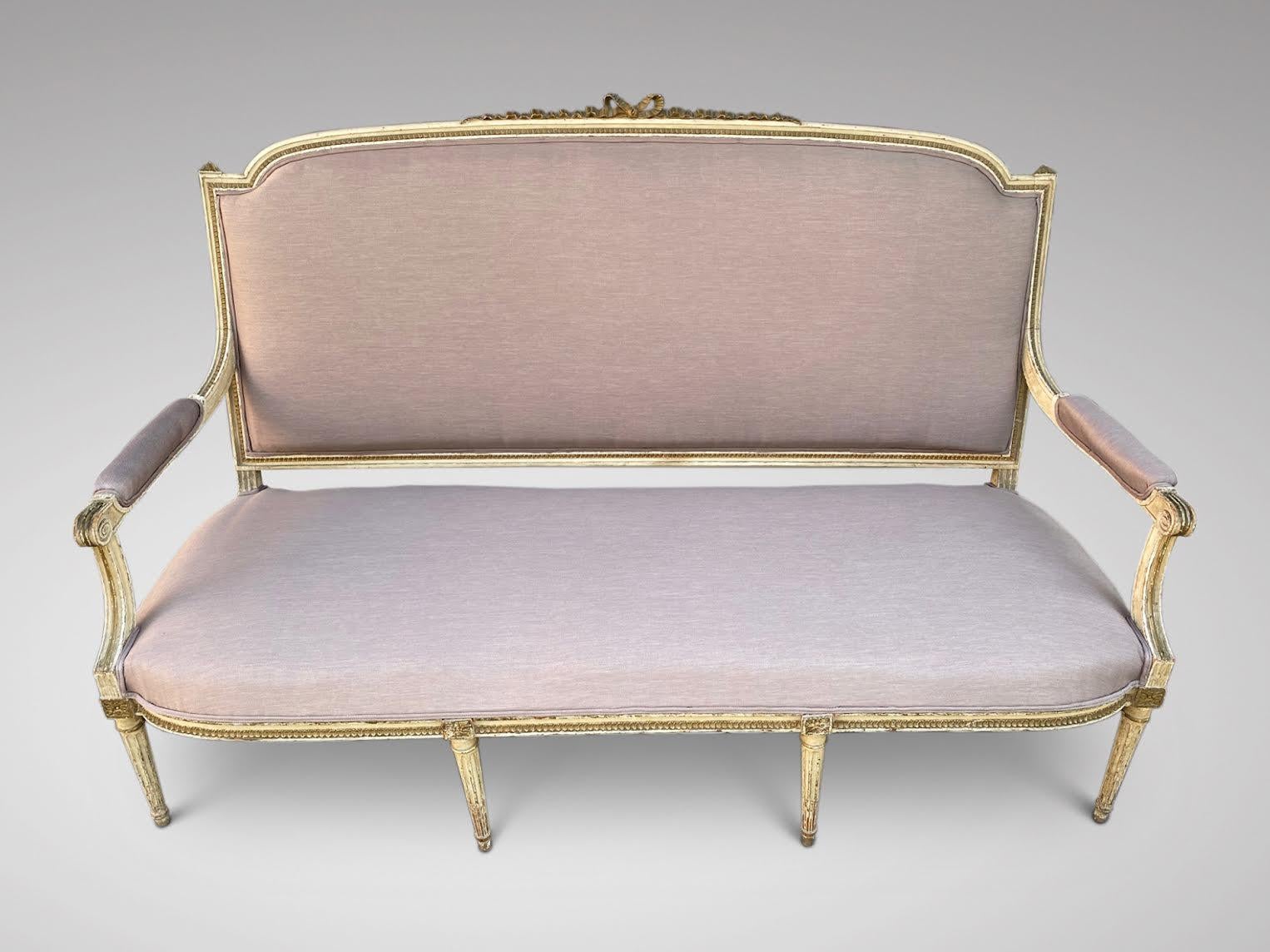 19th Century French Louis XVI Reupholstered Carved Sofa Settee In Good Condition In Petworth,West Sussex, GB