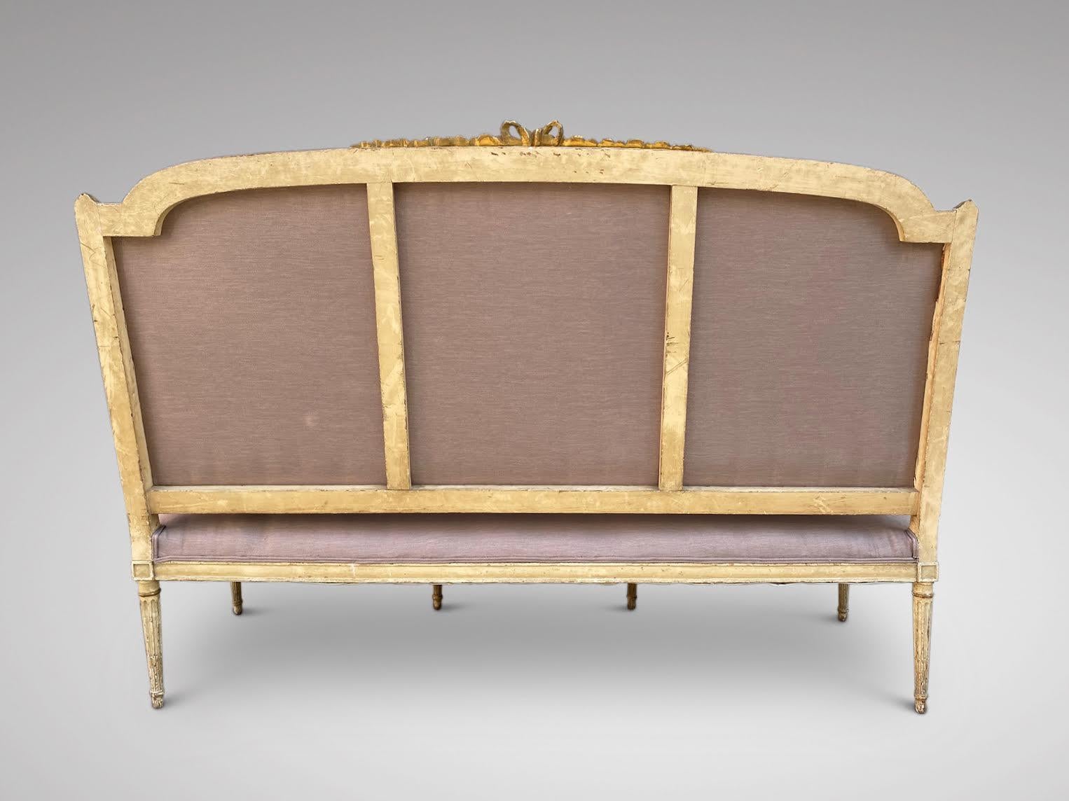 19th Century French Louis XVI Reupholstered Carved Sofa Settee 1