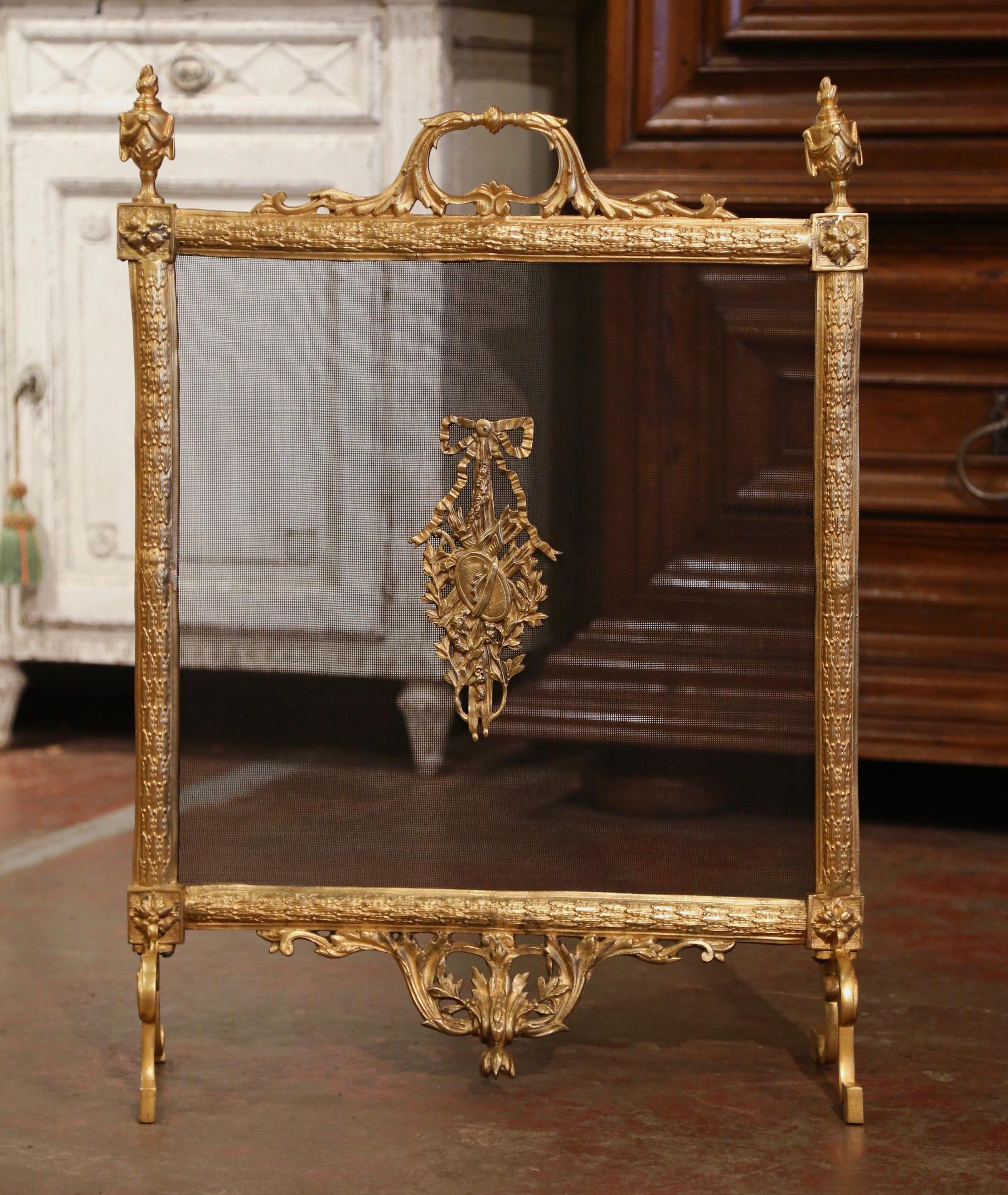 Gilt 19th Century French Louis XVI Rococo Bronze Dore and Mesh Fireplace Screen  For Sale