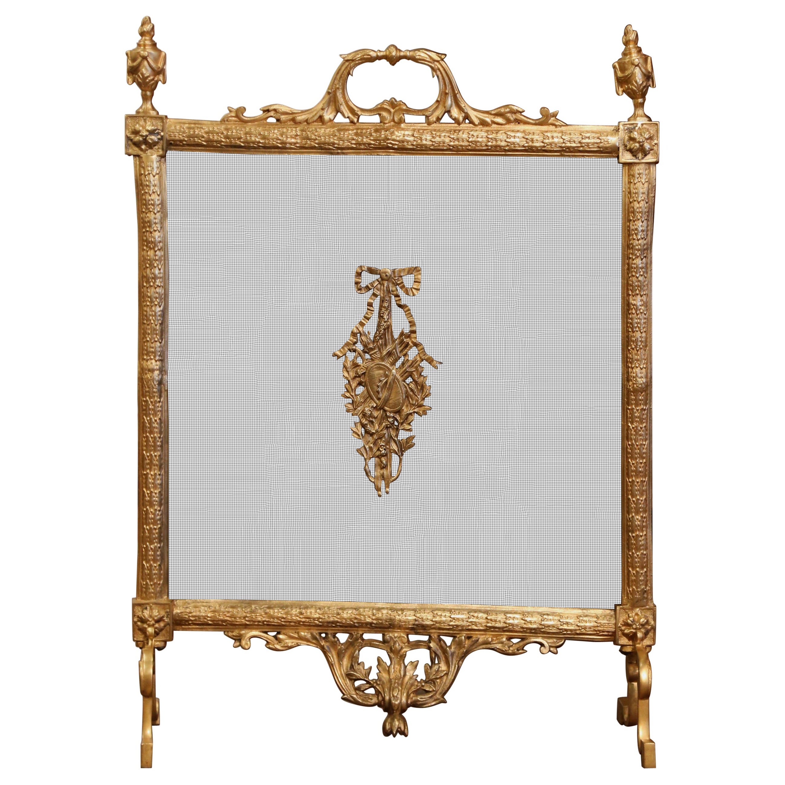 Paravento per caminetto del XIX secolo in bronzo rococò Luigi XVI con rete e dore in vendita