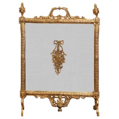 Paravento per caminetto del XIX secolo in bronzo rococò Luigi XVI con rete e dore