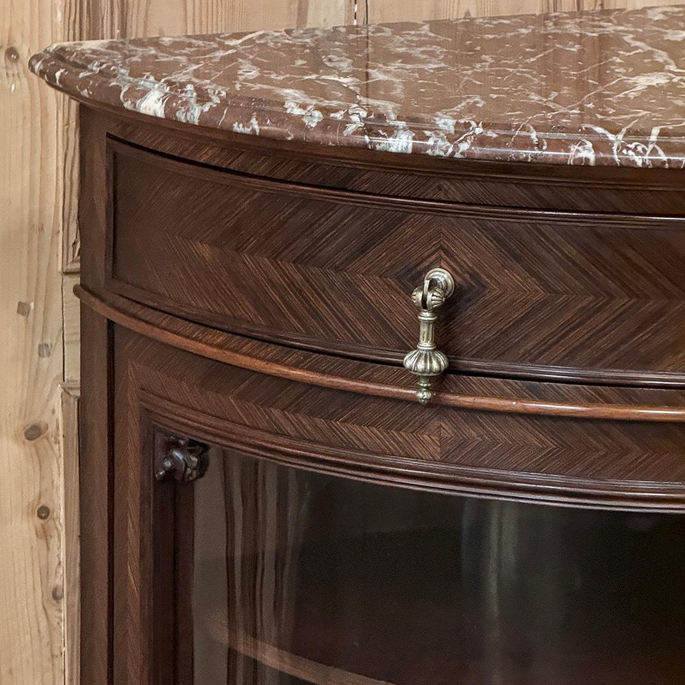 19th Century French Louis XVI Rosewood Marble Top Corner Vitrine ~ Cabinet For Sale 6
