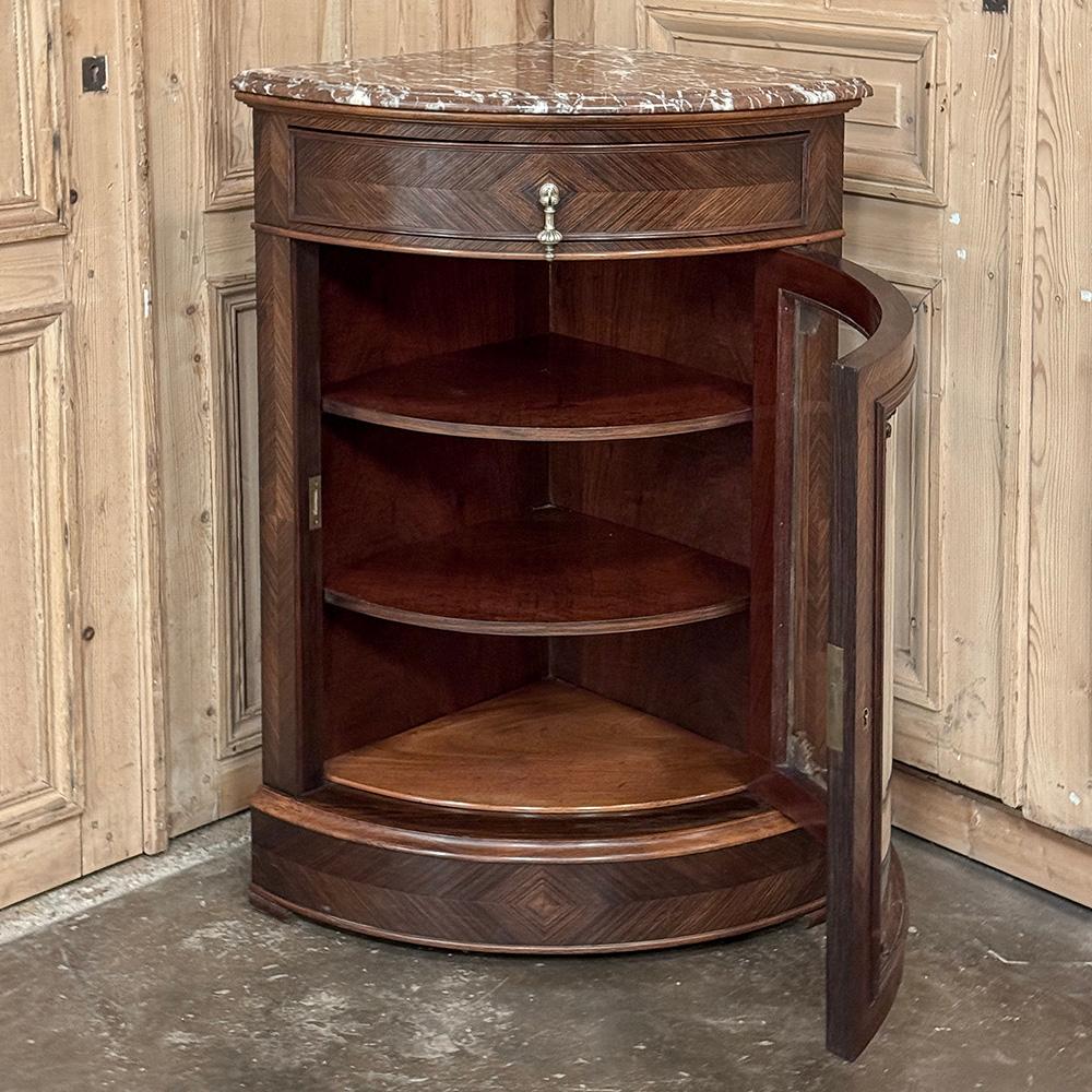 19th Century French Louis XVI Rosewood Marble Top Corner Vitrine ~ Cabinet For Sale 8