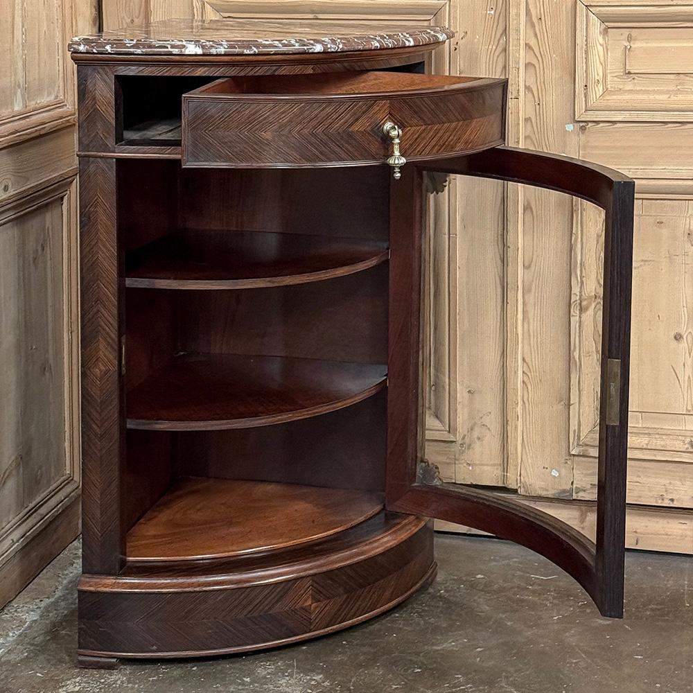 19th Century French Louis XVI Rosewood Marble Top Corner Vitrine ~ Cabinet For Sale 9